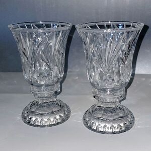 Silhouette by Fifth Avenue cut leaded crystal candle holders and globes